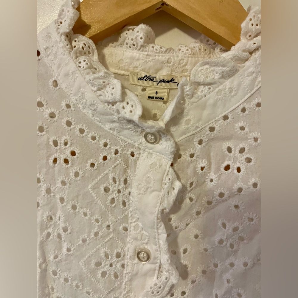 White eyelet button-down